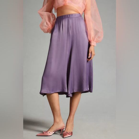 Anthropologie Silky Wide Leg Culottes Pants Cropped Hot Pink Barbie core new‎ - Picture 2 of 12